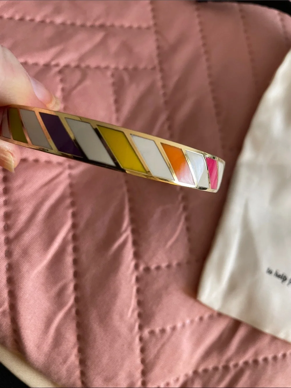 kate spade Gold-Tone Multicolor Enamel Chevron Bangle  Worn 2-3 Times No Callout - Picture 6 of 6
